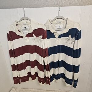 American Eagle Striped Polo Rugby Shirt Lot Sz XLT Vintage 90s Preppy Retro O248